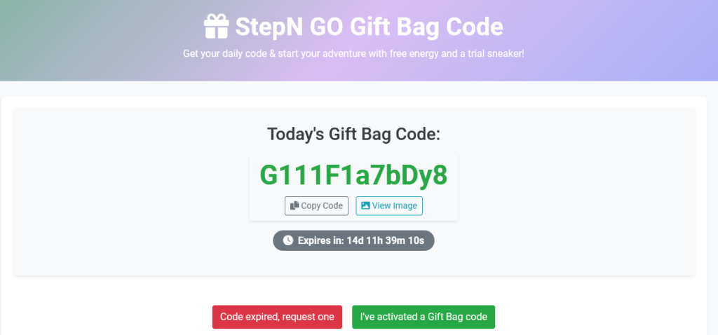 STEPN GO Gift Bag page on StepN Tracker