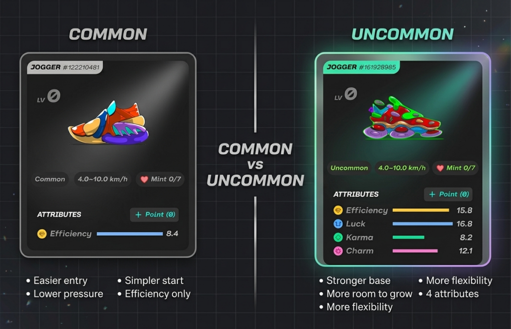 Common vs Uncommon sneaker comparison in STEPN GO for beginners